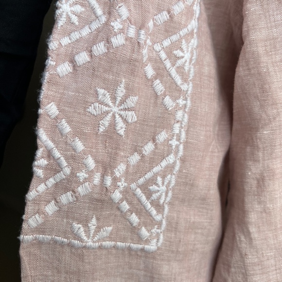 100% Linen Joie Light Pink Embroidered Long Sleeve Top - Picture 4 of 4